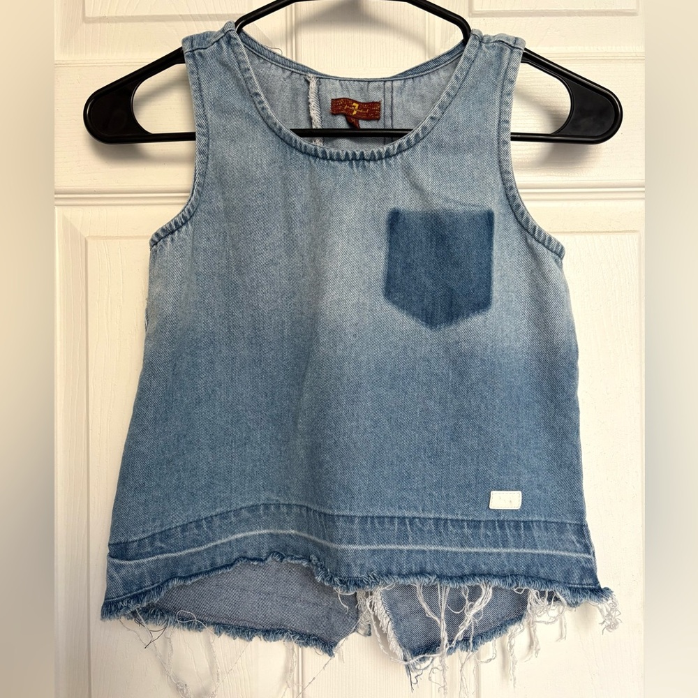 7 For All Mankind Distressed Denim Tank Top